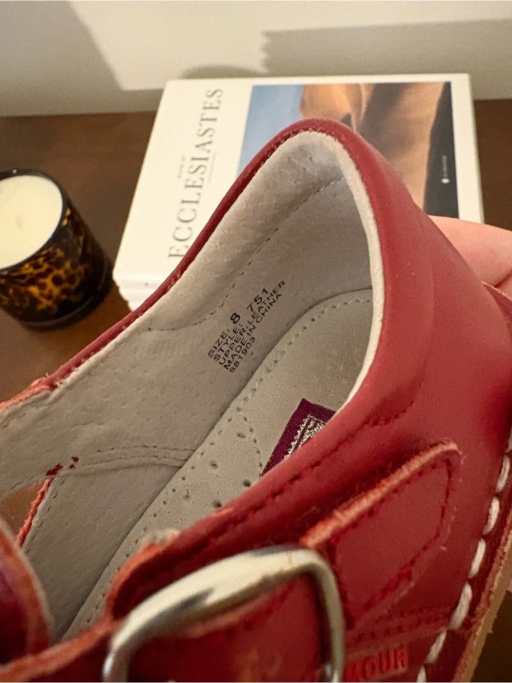 L'Amour Red T‑Strap Kids Dress Shoes with Buckle